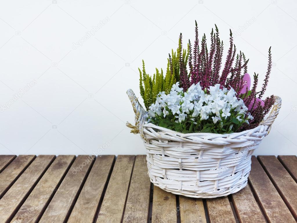 flowers and heather in basket