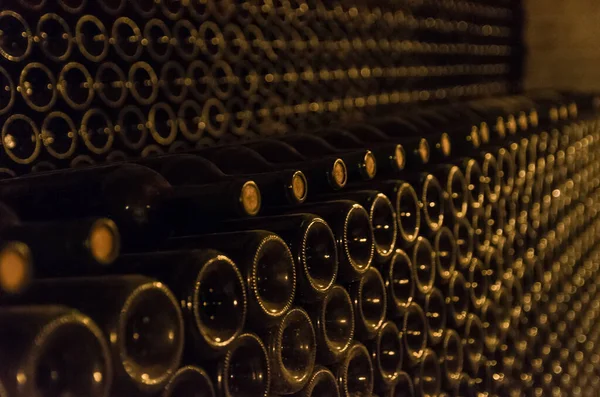 Wine Bottles Stored Underground Cellar Aging — Stock Photo, Image