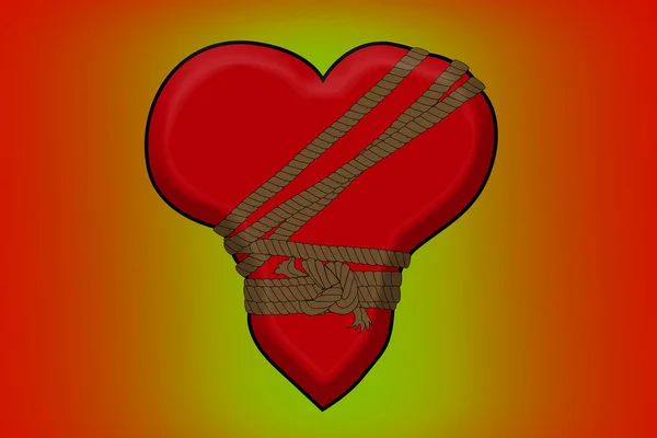 Corazón rojo atado con cuerda —  Fotos de Stock