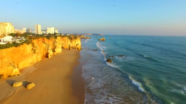 Antenne vom berühmten Strand Praia da Rocha in der Algarve Portugal — Stockvideo