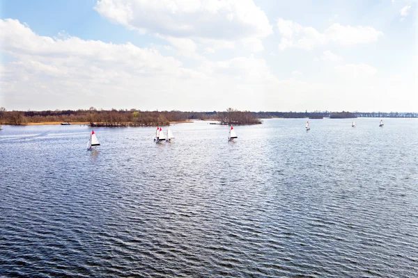 Aerial from sailing at the Loosdrechtse plassen in the Netherlan — Stock Photo, Image