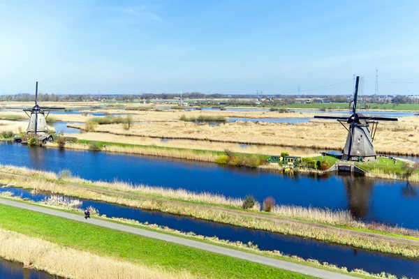 Antenne von traditionellen Windmühlen am Kinderdeich in den Niederlanden — Stockfoto