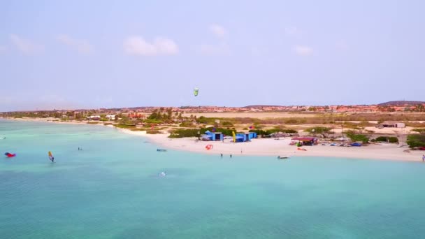 Aerial from kitesurfing at Aruba island in the Caribbean — Stock Video