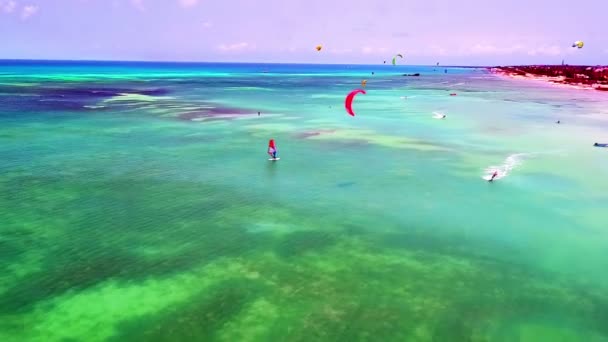 Anténu od kitesurfing na ostrově Aruba v Karibiku — Stock video