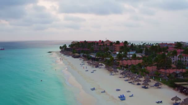 从曼彻博海滩阿鲁巴岛在加勒比海上的天线 — 图库视频影像