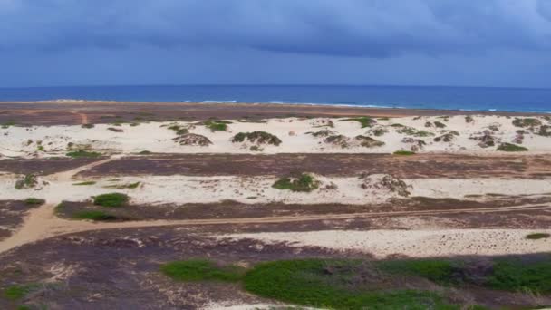 Aérea desde dunas de arena en la isla de Aruba en el Caribe — Vídeo de stock