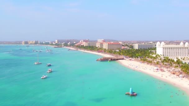 Aérea desde Palm Beach en la isla de Aruba en el Caribe — Vídeos de Stock