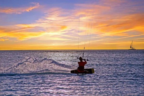 Kite Surf Palm Beach Isla Aruba Mar Caribe Atardecer — Foto de Stock