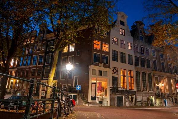 Stadtlandschaftlich Der Herengracht Amsterdam Die Niederlande Bei Nacht — Stockfoto