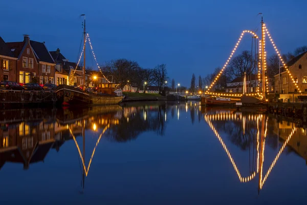 Bateaux Traditionnels Décorés Dans Port Dokkum Aux Pays Bas Noël — Photo