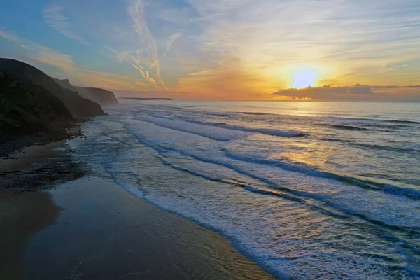 Aérien Praia Vale Figueiras Portugal Coucher Soleil — Photo