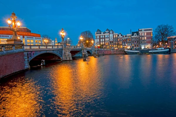 Blauwbrug Amsterdam Daki Amstel Gün Batımında Hollanda — Stok fotoğraf