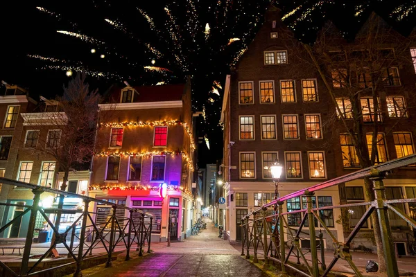 Bonne Année Amsterdam Aux Pays Bas Nuit — Photo