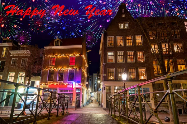 Bonne Année Amsterdam Aux Pays Bas Nuit — Photo