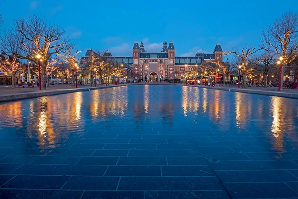 Vánoce Museumplein Amsterdamu Neetherlands Soumraku — Stock fotografie