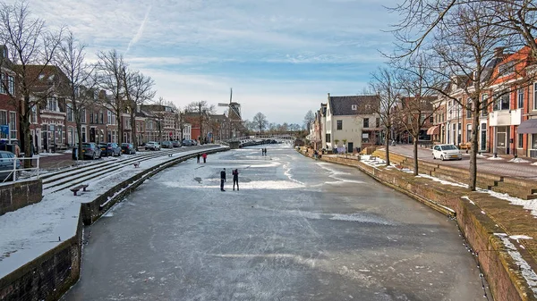Снежный Город Доккум Фрисландии Зимой — стоковое фото