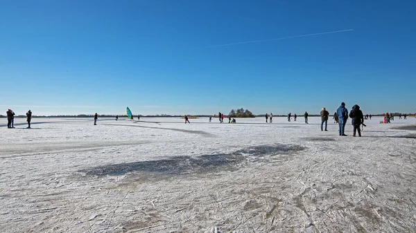 Diversión Invierno Lago Congelado Natural Invierno Los Países Bajos —  Fotos de Stock