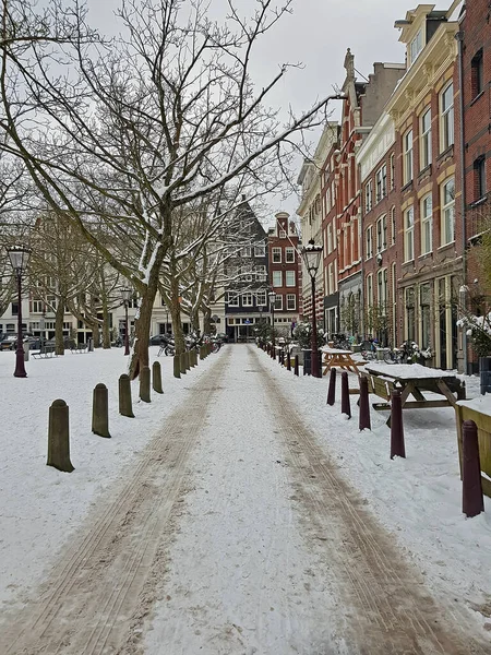 Cidade Nevada Amsterdã Inverno Nos Países Baixos — Fotografia de Stock