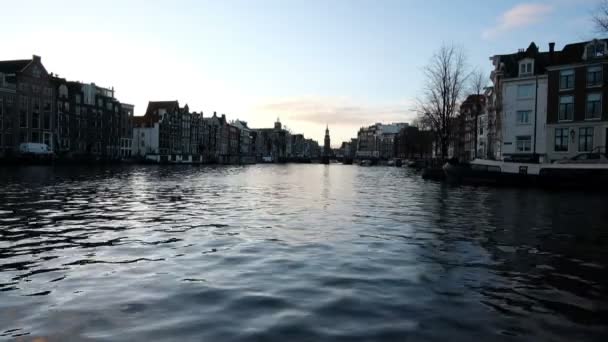 Ville Pittoresque Amsterdam Aux Pays Bas Avec Tour Munt — Video