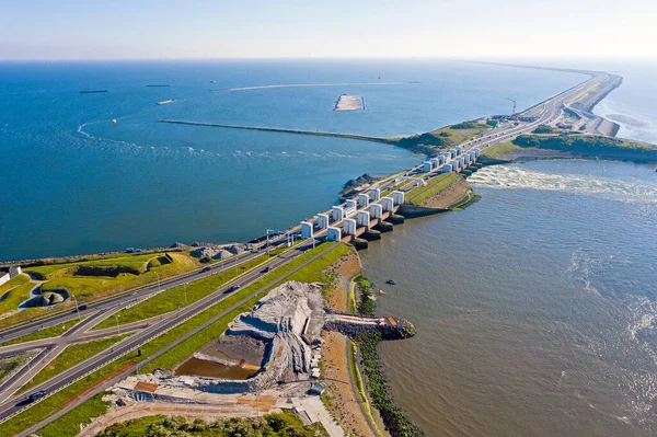 Luchtfoto Van Sluizen Bij Kronwerderzand Aan Afsluitdijk Nederland — Stockfoto