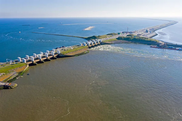 Εναέρια Από Υδατοφράκτες Στο Kronwerderzand Στο Afsluitdijk Των Κάτω Χωρών — Φωτογραφία Αρχείου