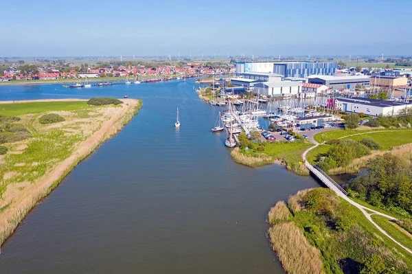 Aerial Little Village Harbor Workum Friesland Netherlands — Stock Photo, Image