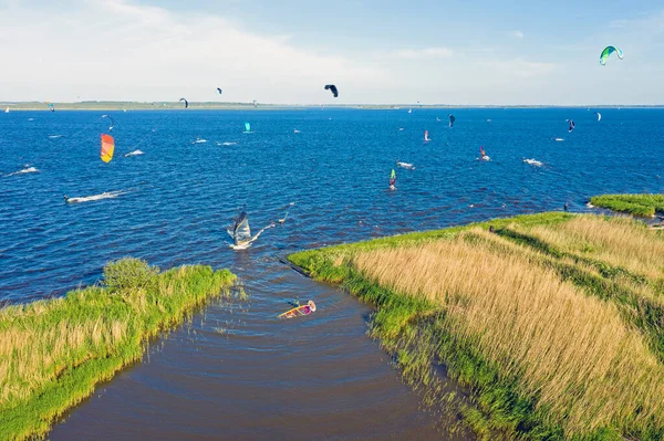 Aerial Sportów Wodnych Lauwersmeer Friesland Holandii — Zdjęcie stockowe