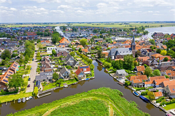 Aerial from the city Heeg in Friesland the Netherlands