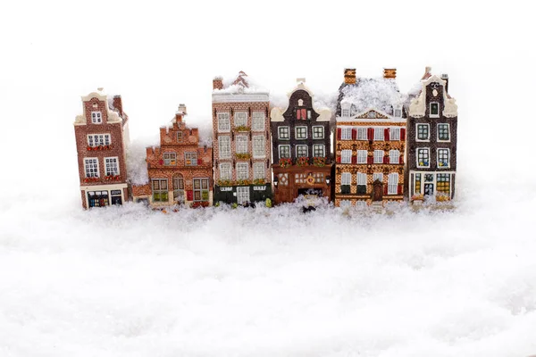 Amsterdam Maisons Dans Neige Hiver Aux Pays Bas — Photo