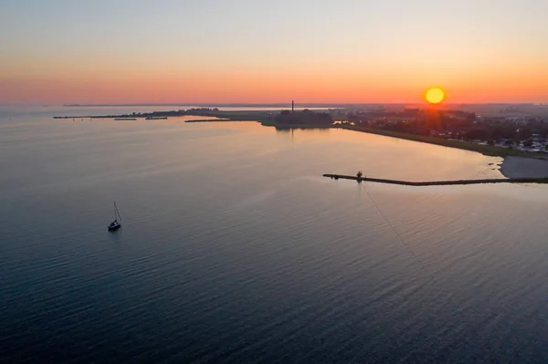 Vue Aérienne Ijsselmeer Près Lemmer Aux Pays Bas Coucher Soleil — Photo