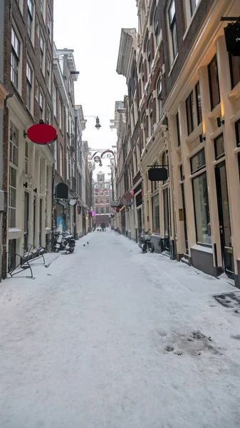 Havas Piros Light Kerület Télen Amszterdamban Hollandiában — Stock Fotó