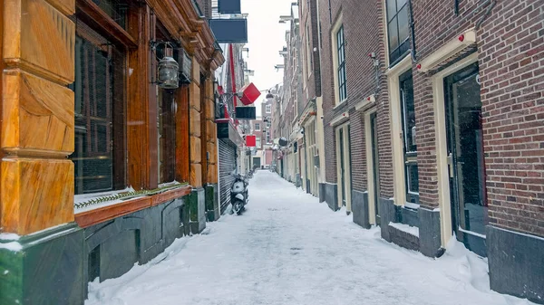 Snowy Red Light District Inverno Amsterdã Holanda — Fotografia de Stock