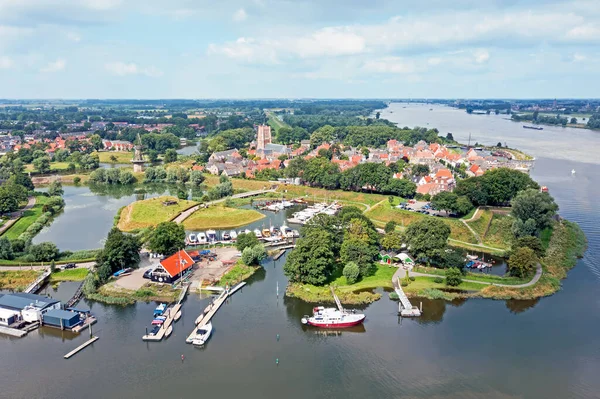 Aerial City Woudrichem River Merwede Netherlands Flooded Landscape — Stock Photo, Image