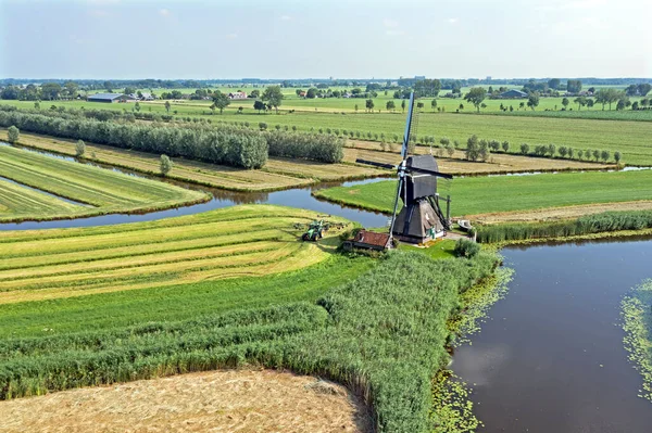 Aérien Oudendijkste Windmill Dans Paysage Hollandais Aux Pays Bas — Photo