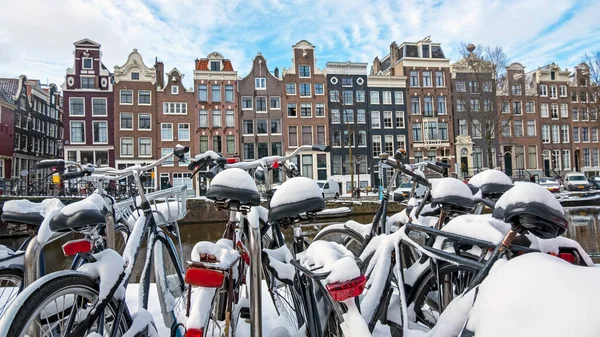 Staden Natursköna Från Snöig Amsterdam Vintern Nederländerna — Stockfoto