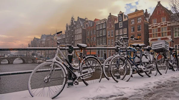 Ville Pittoresque Amsterdm Enneigé Hiver Aux Pays Bas — Photo