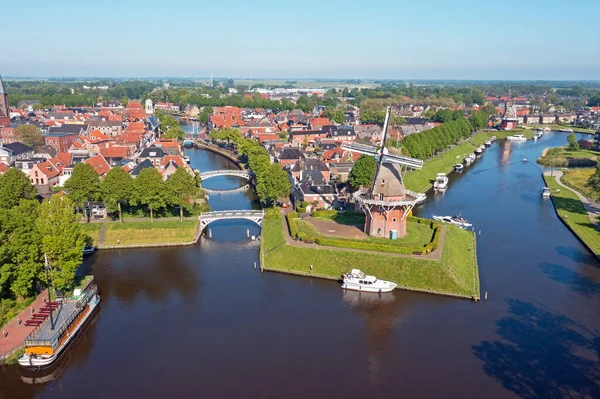 Vue Aérienne Sur Dokkum Avec Moulins Vent Zeldenrust Hoop Aux — Photo