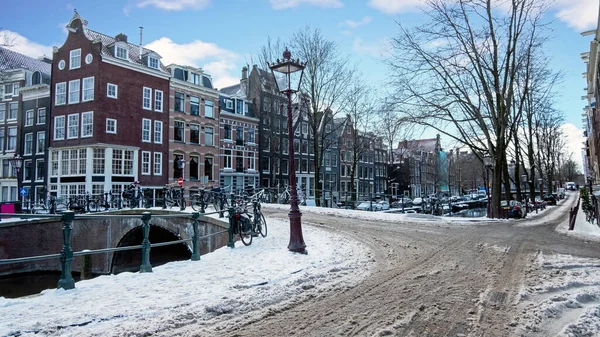 Ville Pittoresque Amsterdm Enneigé Hiver Aux Pays Bas — Photo