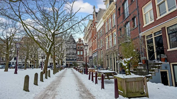 Ville Pittoresque Amsterdm Enneigé Hiver Aux Pays Bas — Photo