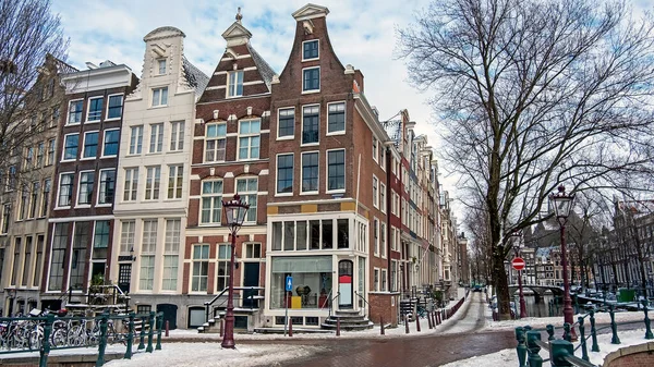 Città Panoramica Dalla Nevosa Amsterdam Inverno Nei Paesi Bassi — Foto Stock