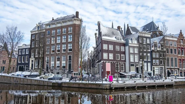 Cidade Cênica Amsterdam Nevado Inverno Nos Países Baixos — Fotografia de Stock