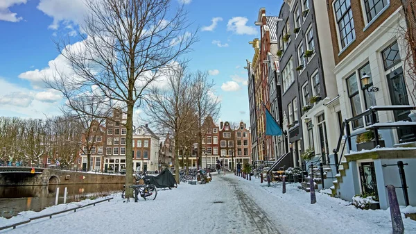 Ville Pittoresque Amsterdam Enneigée Hiver Aux Pays Bas — Photo