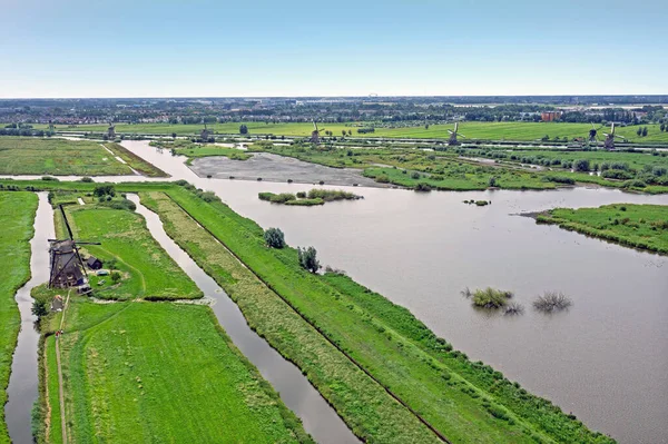 Flyg Från Väderkvarnarna Kinderdijk Nederländerna — Stockfoto