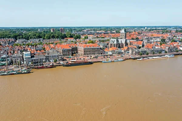 Flyg Från Staden Kampen Vid Floden Ijssel Nederländerna — Stockfoto