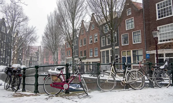 Snowing Amsterdam Nei Paesi Bassi Inverno — Foto Stock