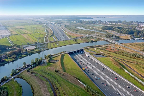 Aerial Aquaduct Vechtzicht Rzeką Vecht Autostradą Holandii — Zdjęcie stockowe