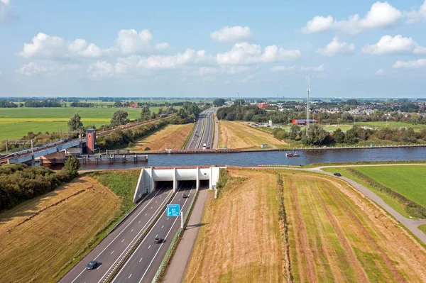 Aérien Aquaduct Mid Fryslan Frise Aux Pays Bas — Photo