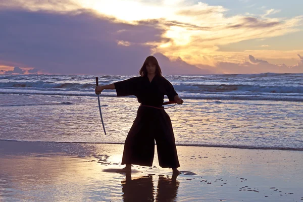 Samurai women with Japanese sword — Stock Photo, Image