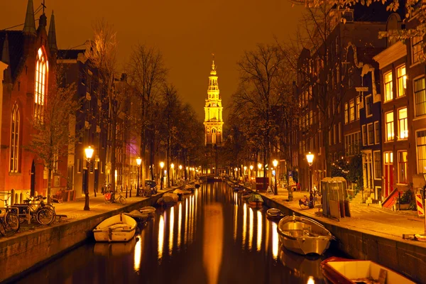 Amszterdam a holland éjjel Zuiderkerk — Stock Fotó