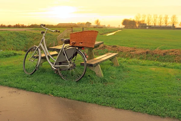 Bike against a picnic bench — Stock Photo, Image